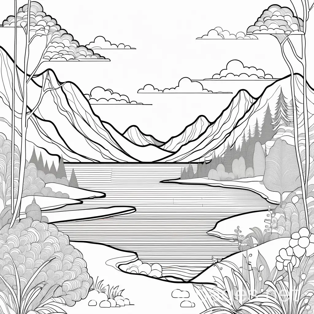 adventure, Coloring Page, black and white, line art, white background, Simplicity, Ample White Space