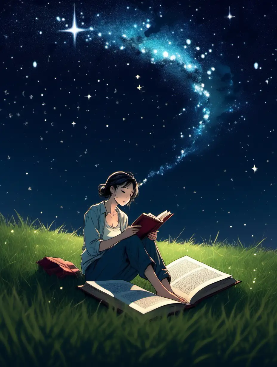 Contemplation-Under-Starry-Sky-with-Book-and-Wine