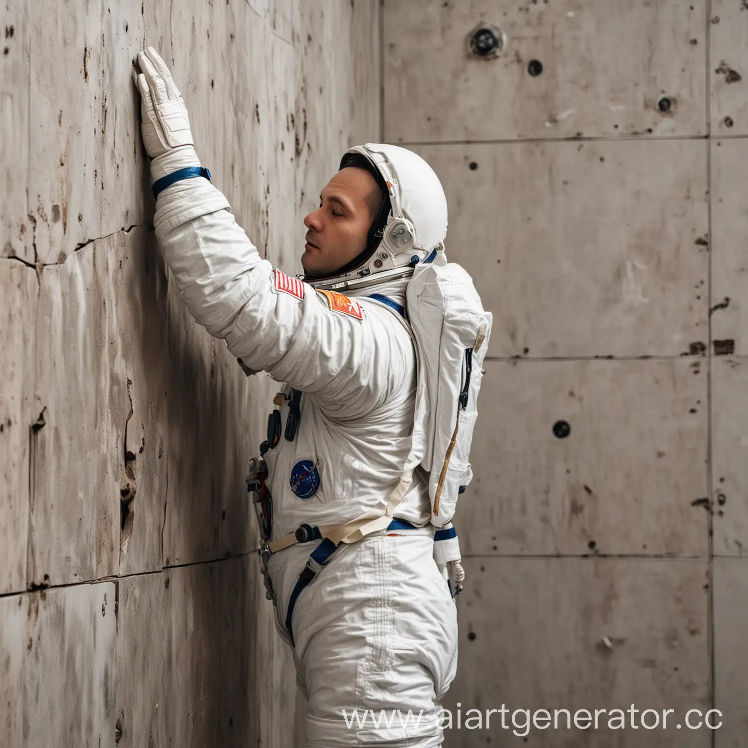 Cosmonaut touching the wall
