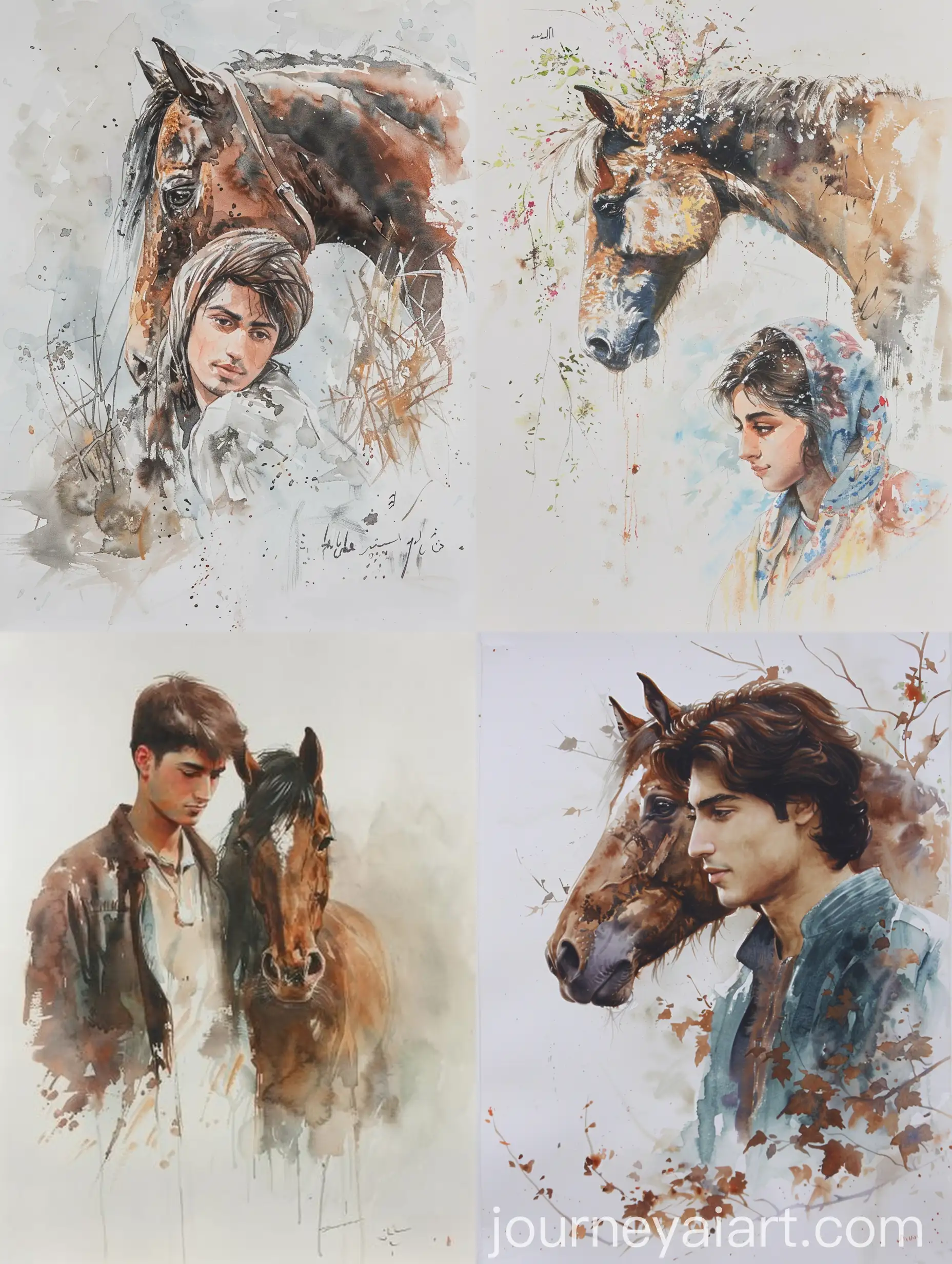 Master-Mahmoud-Farshchians-Delicate-Watercolor-Elegant-Young-Man-with-Horse