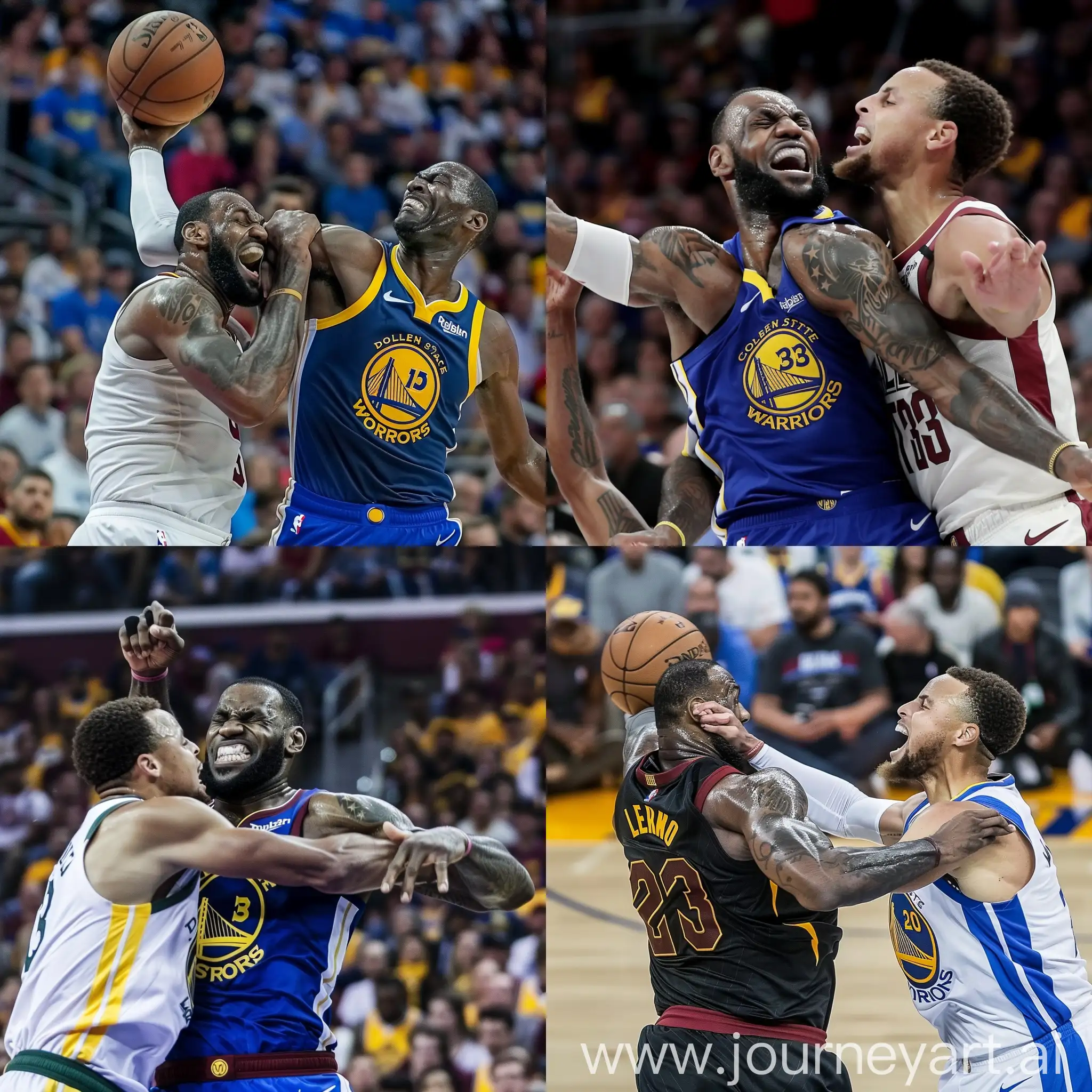 Lebron James punching Draymond Green in the face