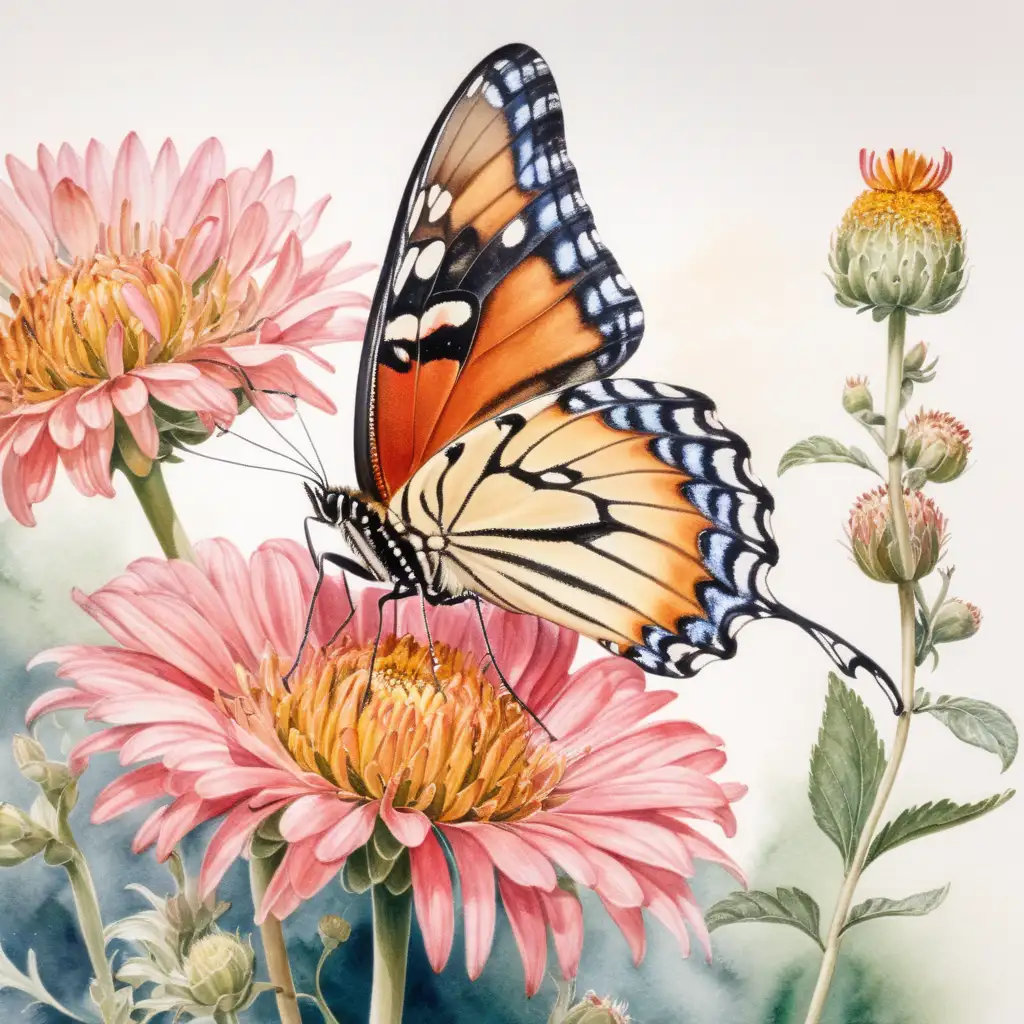 Colorful Watercolor Painting of a Butterfly Resting on a Flower