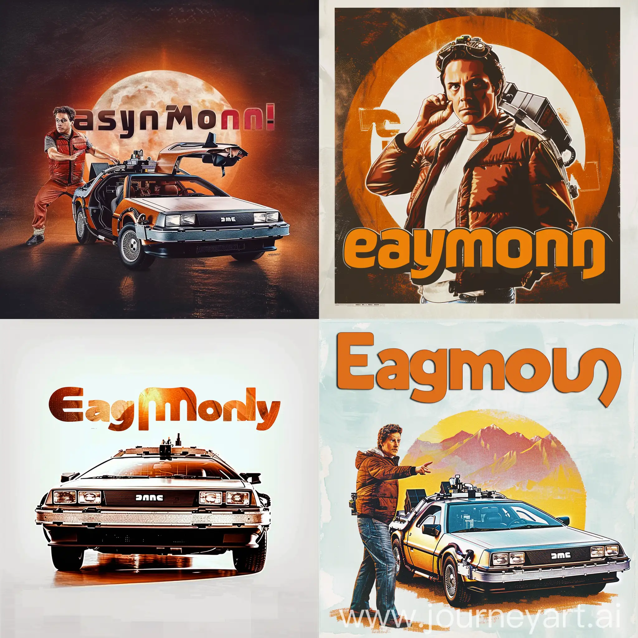 напиши логотип EasyMoney в стиле плаката "Назад в будущее"