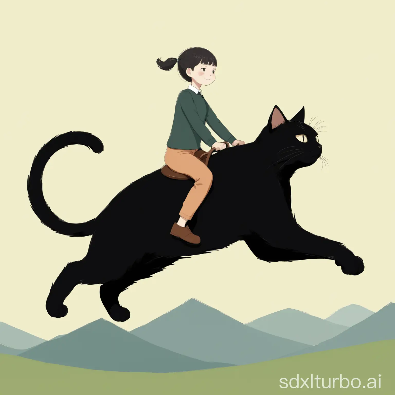 Human riding big black cat