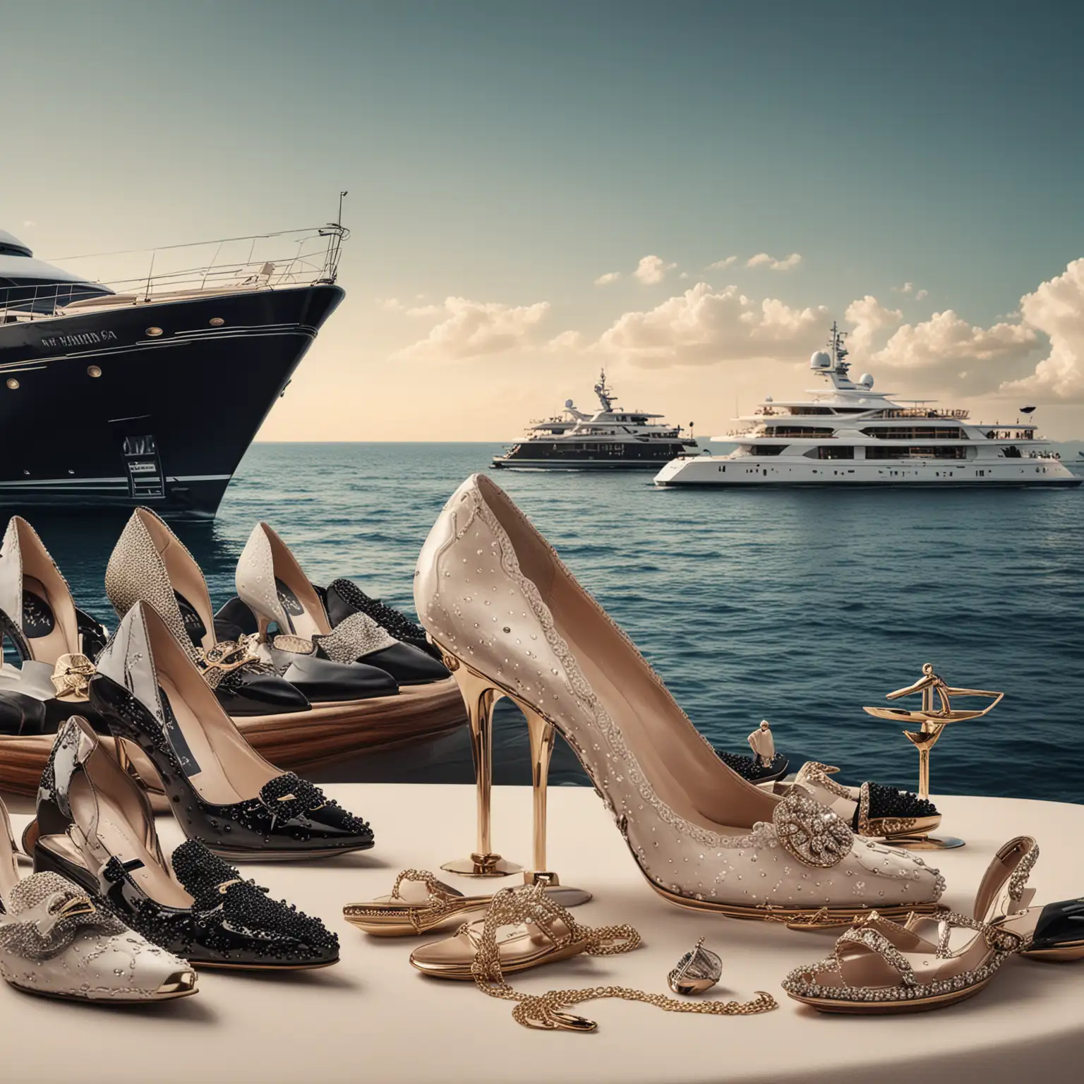 A fantastic promotional graphic with expensive womens shoes, Caviar, and private yachts in the same photo. 