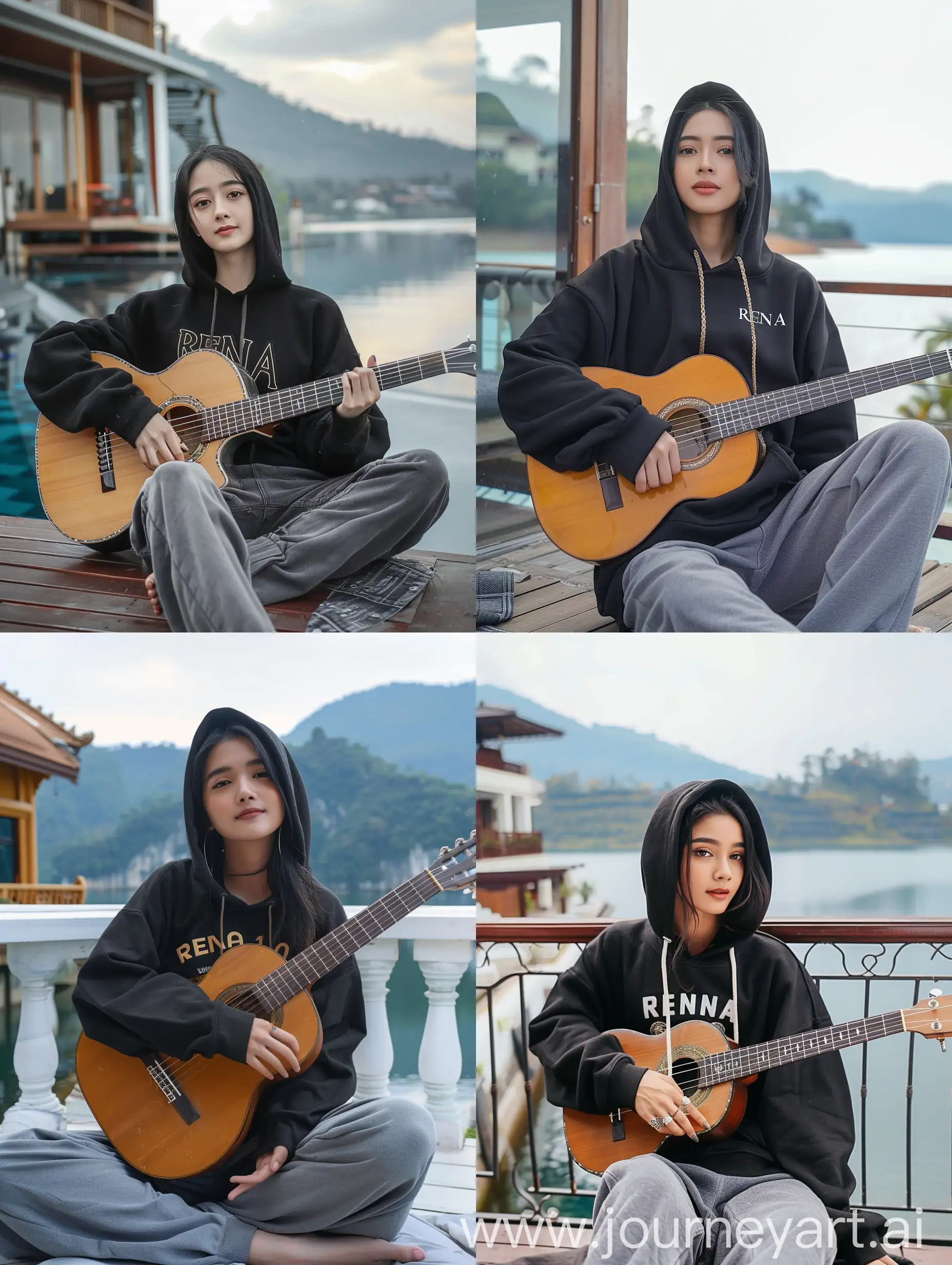 Authentic-Indonesian-Woman-Playing-Guitar-by-the-Lake