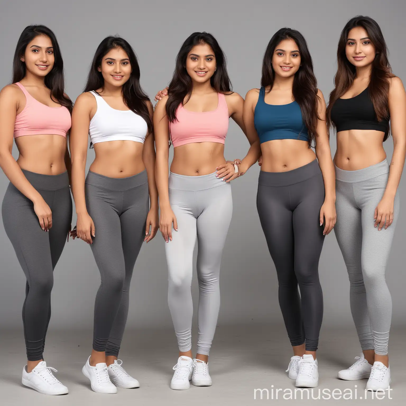  group of young indian wimens  wearing thin leggings