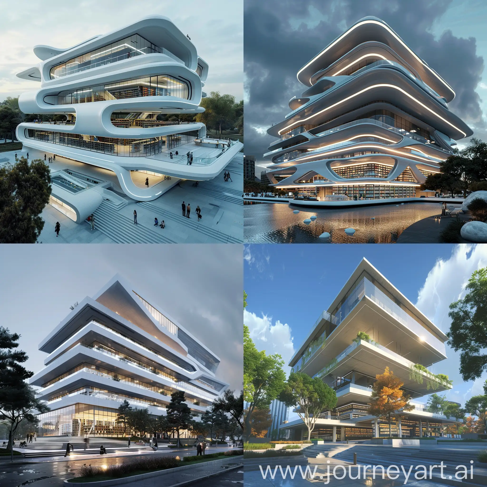 HyperRealistic-HighTech-Library-Building-with-Five-Floors-in-White-and-Gray