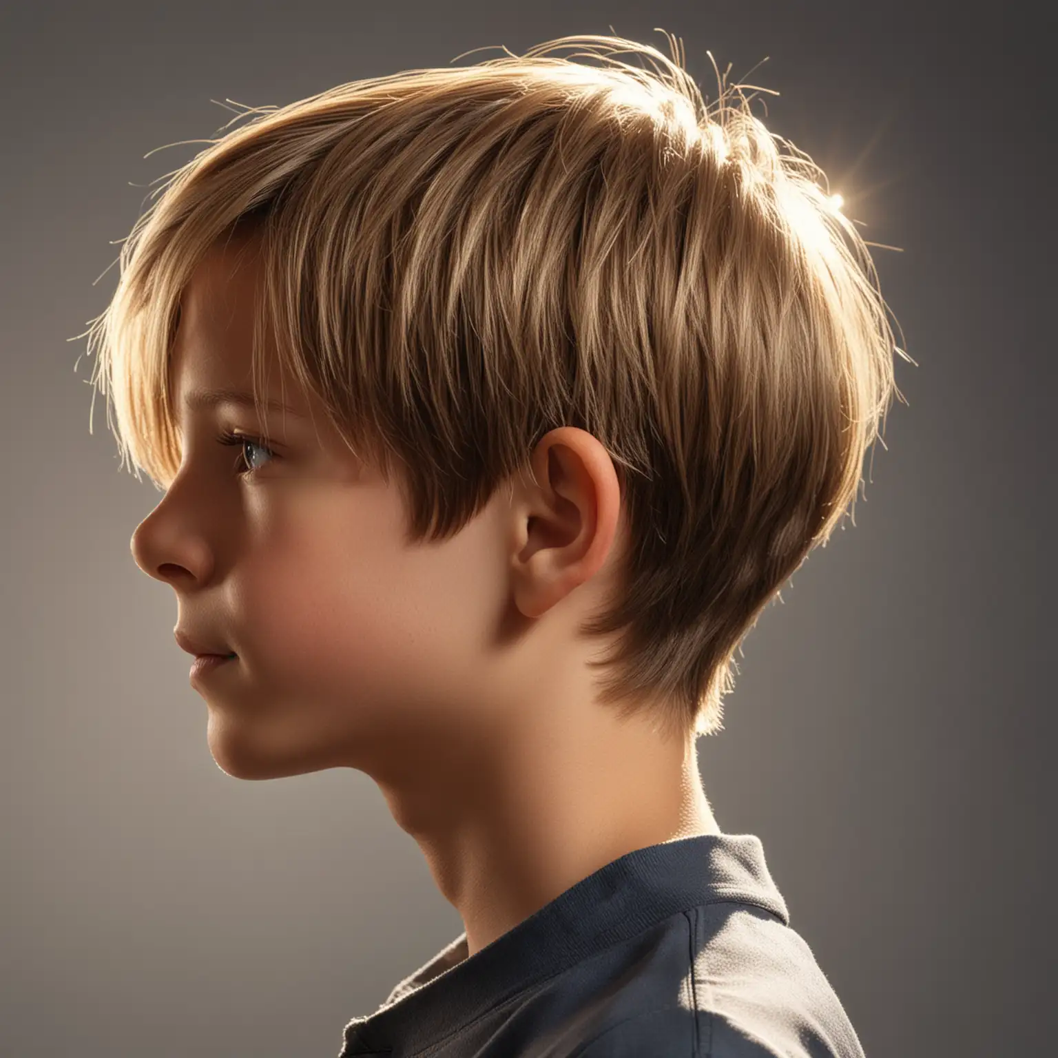 Hyper Realistic Portrait of a TwelveYearOld Boy with Smooth Shiny Hair in Sunlight