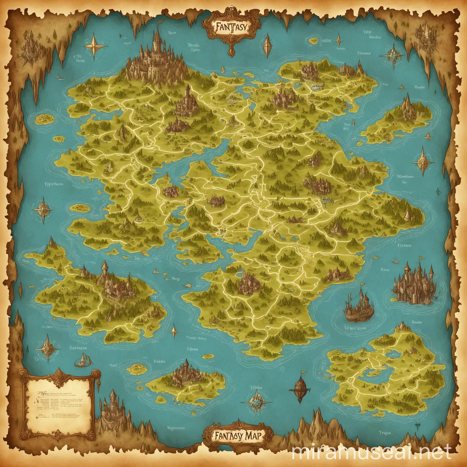 Enchanting Fantasy Map Illustrated Imagery of Mystical Lands and Adventure Routes
