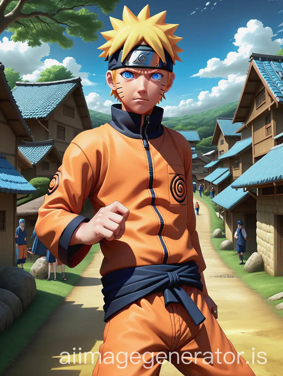 naruto uzumaki, on the village, blue eyes, charming pose, 8k, high resolution, high quality, hyper detailed