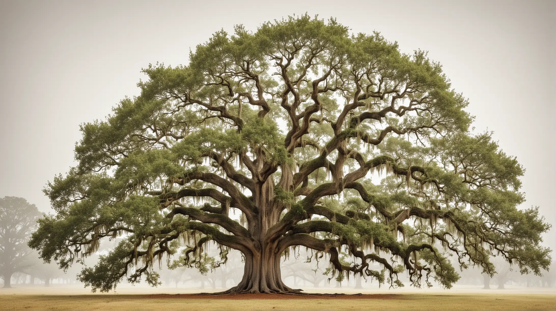 Ancient Southern Oak Tree Against a Clear Sky