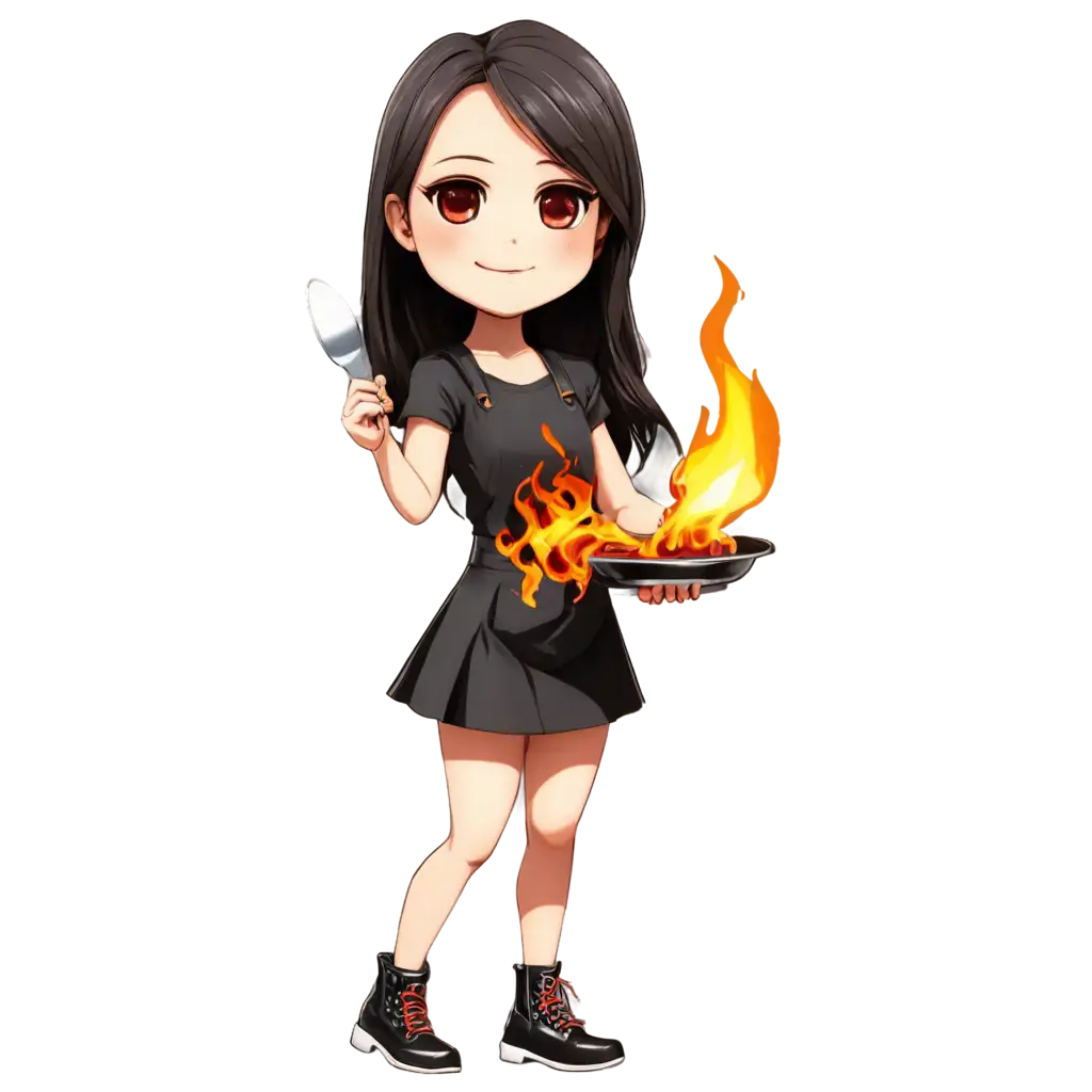 Funny-Girl-Chibi-Cooking-Spicy-Food-with-Flaming-Fire-PNG-Image