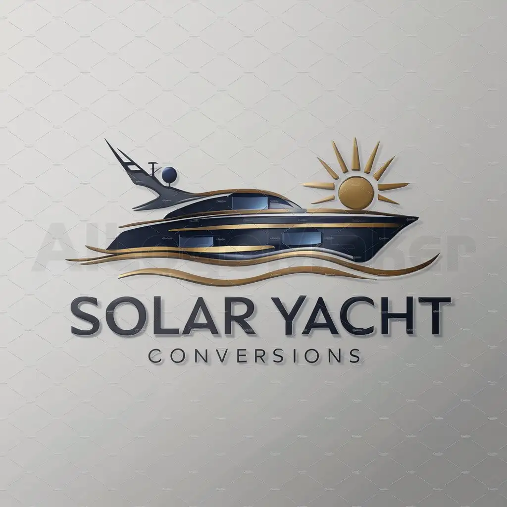a logo design,with the text "Solar Yacht Conversions", main symbol:a motor yacht with solar panels on it,Moderate,clear background