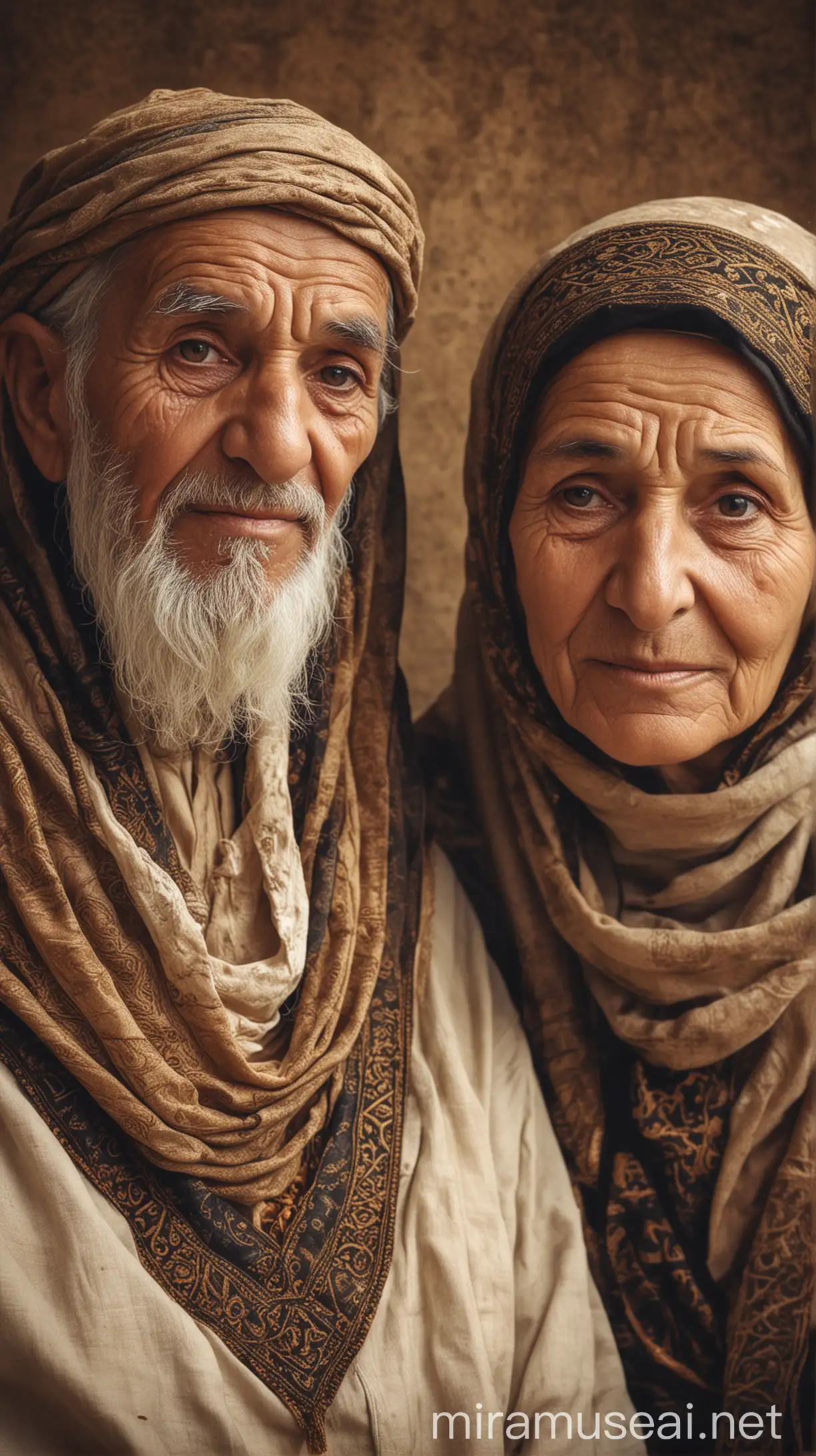 Elderly Arabian Couple in Ancient Setting
