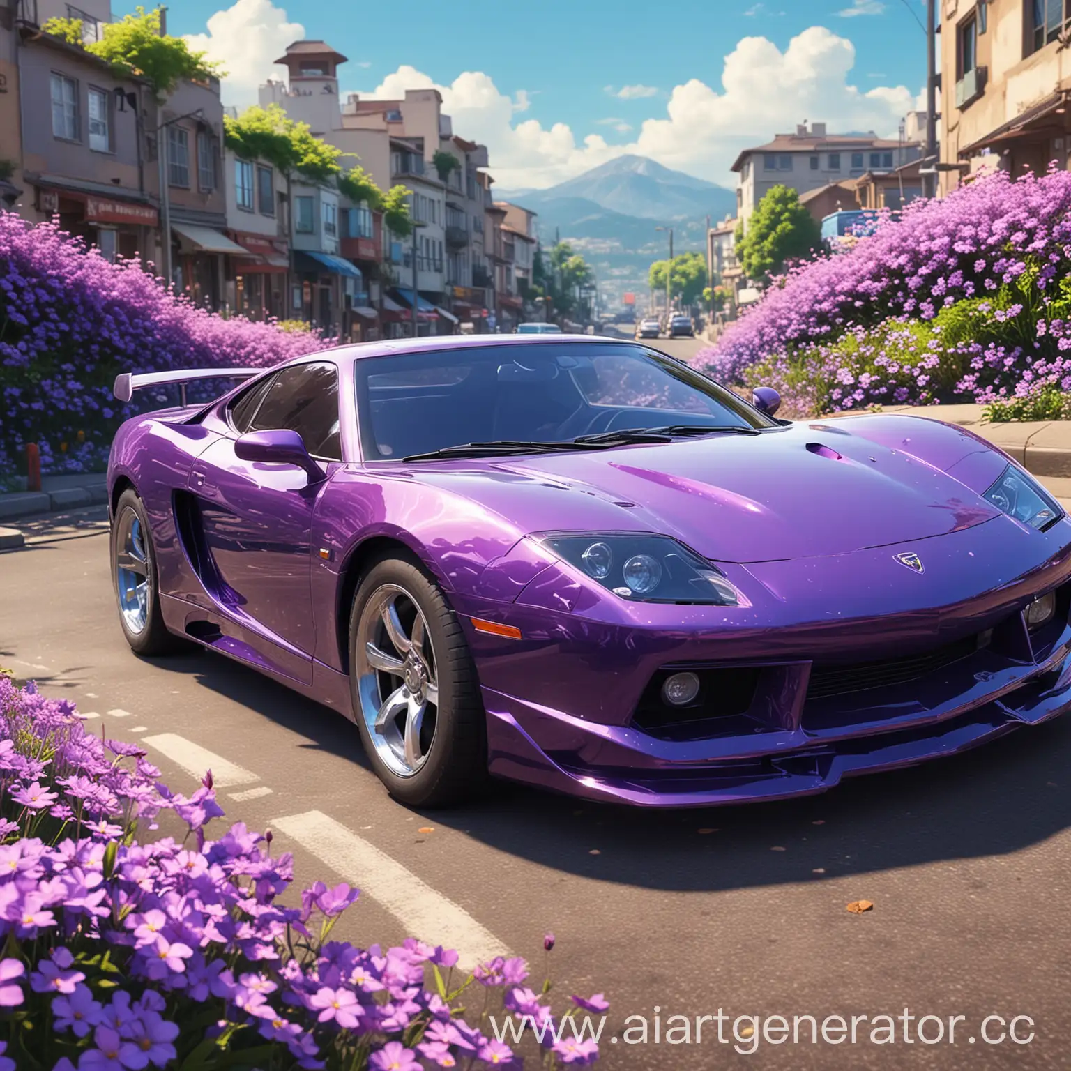 Anime-Cars-Amongst-Vibrant-Purple-Flowers