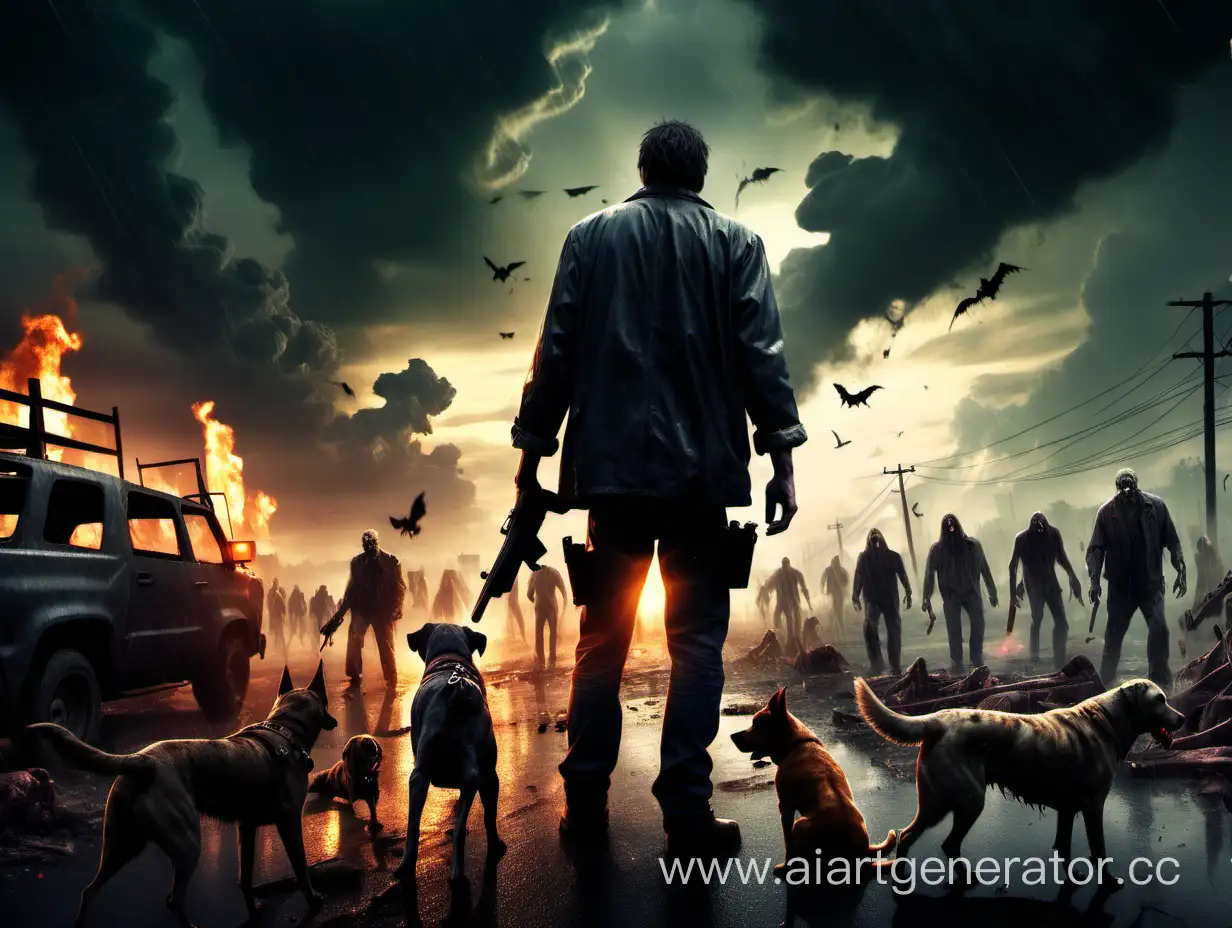 PostApocalyptic-Scene-at-Sunset-with-Zombie-Attack-and-Survival