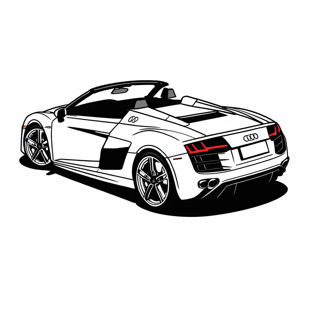 Audi R8 Spyder coloring page, Coloring Page, black and white, line art, white background, Simplicity, Ample White Space.