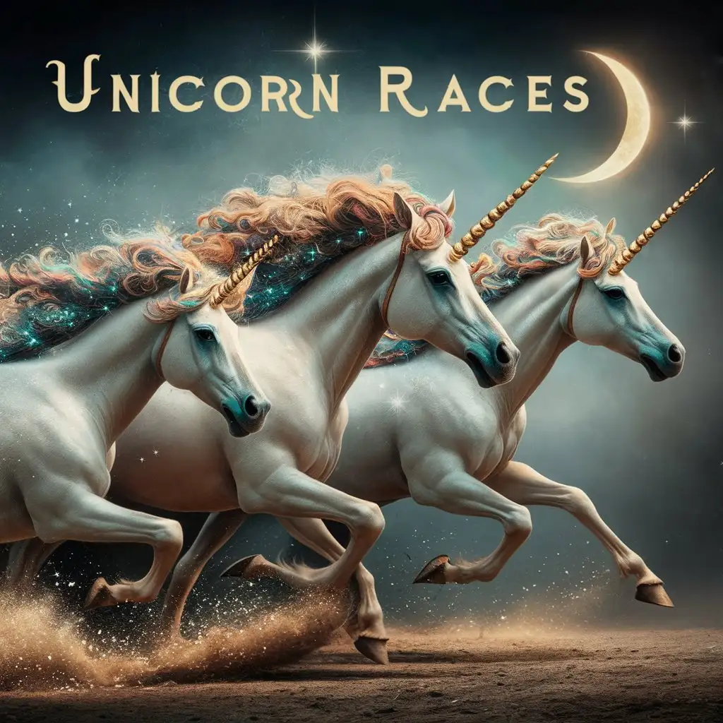 create advertising flyer unicorn race with lots of glitter and sash