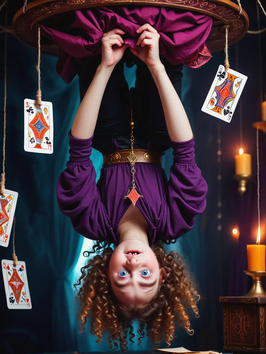 Curly-Young-Girl-Practicing-Magic-with-UpsideDown-Pose