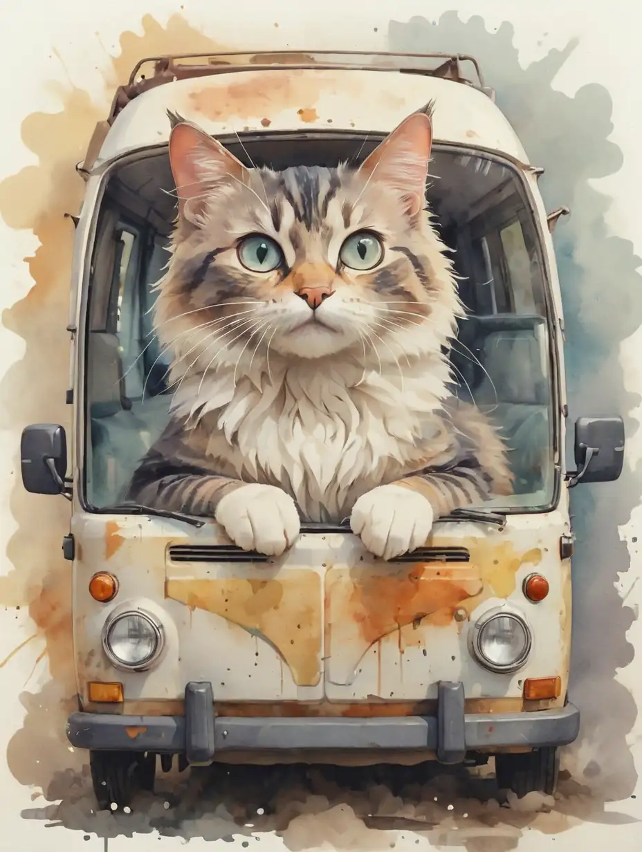 Graceful Van Cat Portrait in Watercolor Style