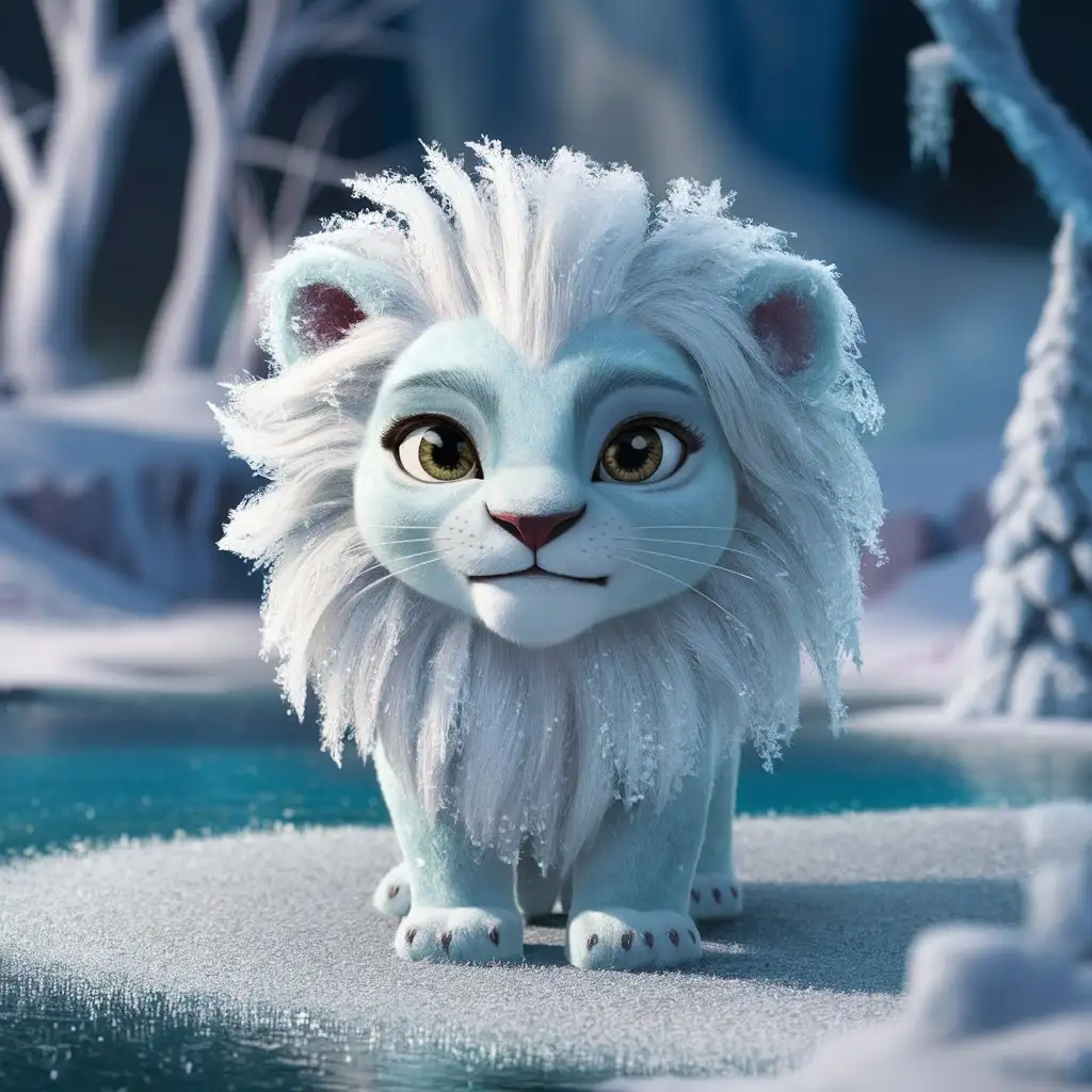 Cartoon Ice Lion Cute Avatar Zoomed In with Frost