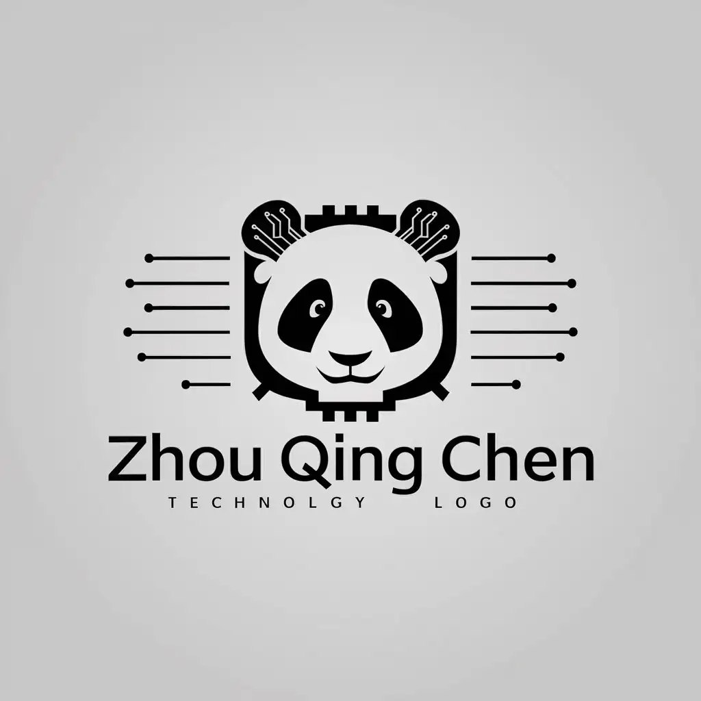 a logo design,with the text "Zhou Qing Chen", main symbol:panda,complex,be used in Technology industry,clear background