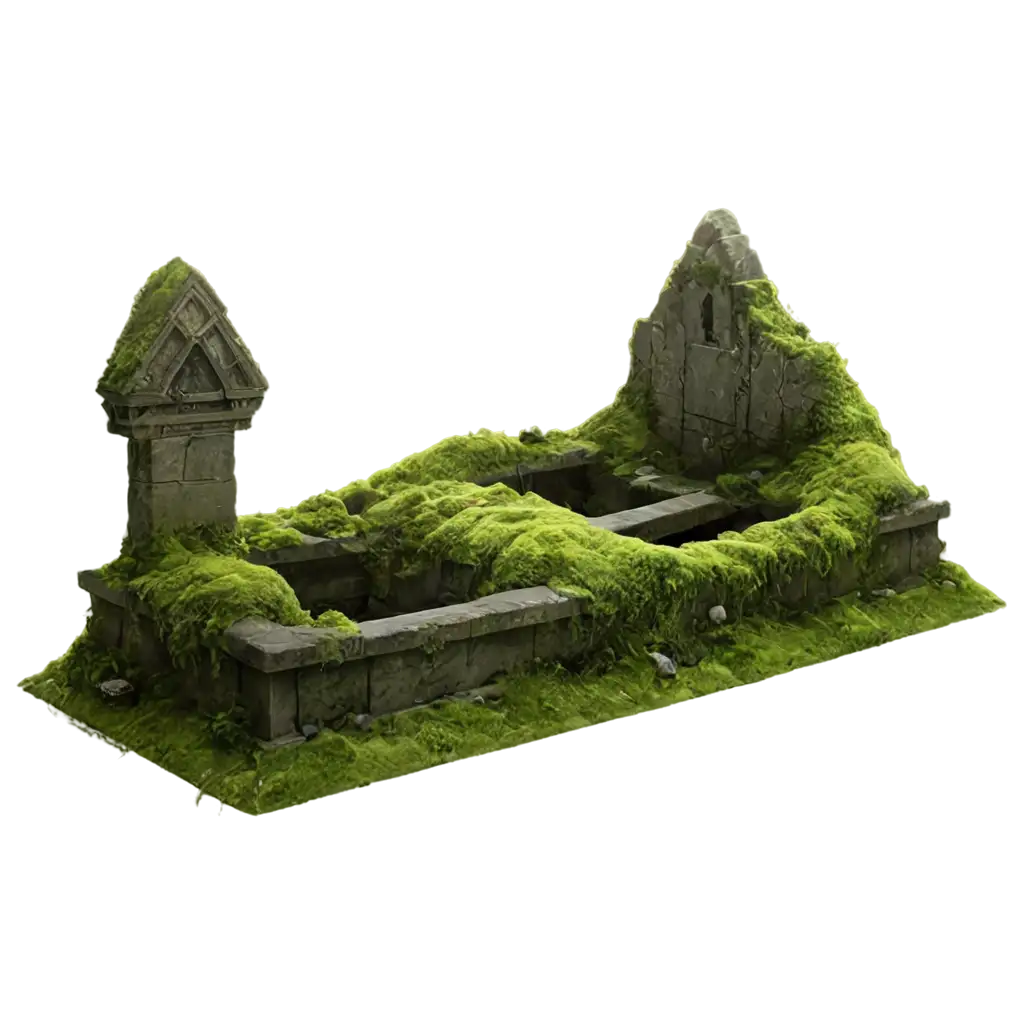 mid evil tomb with moss growing around it