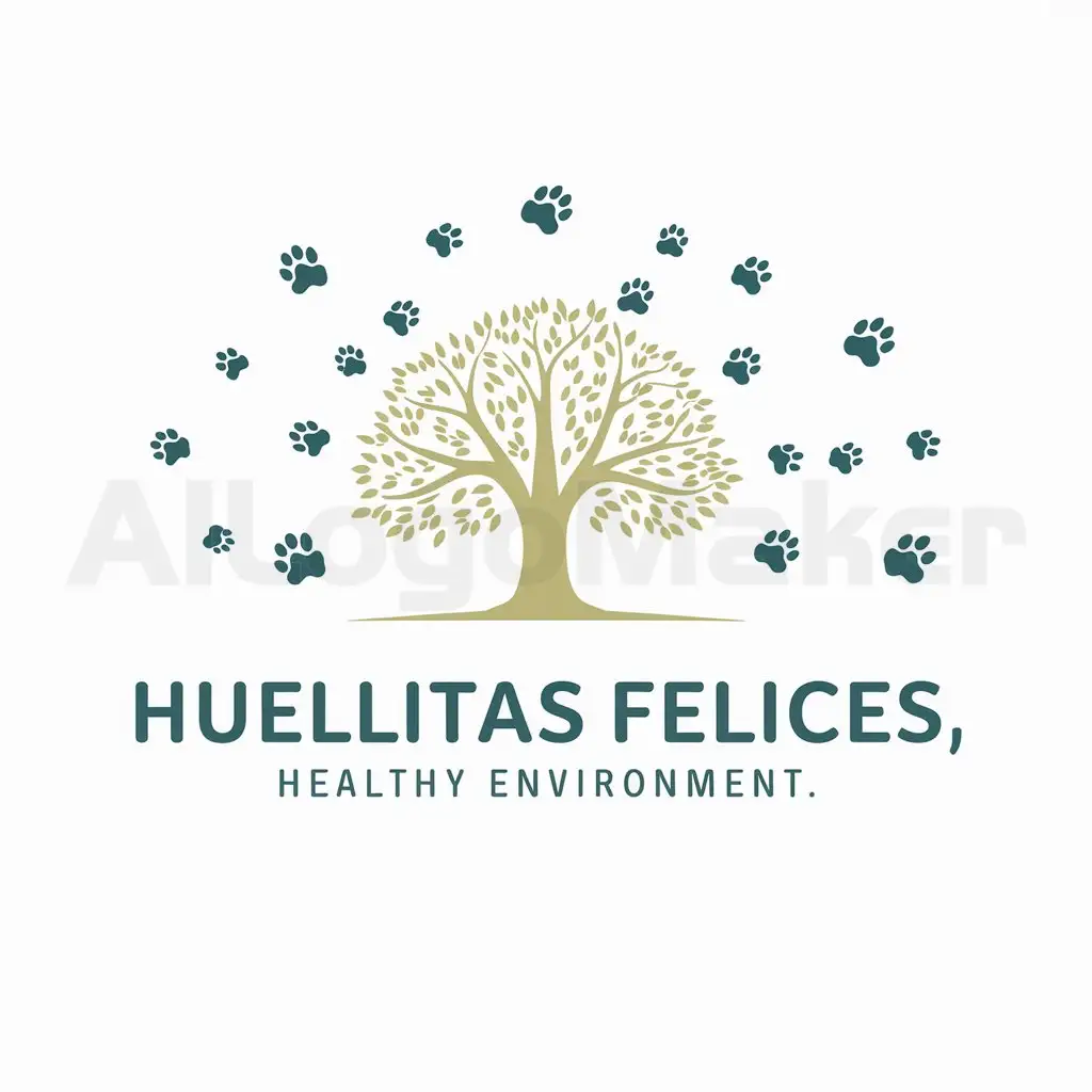 a logo design,with the text "Huellitas felices, Healthy Environment", main symbol:Tree, Little paw prints,Moderate,clear background