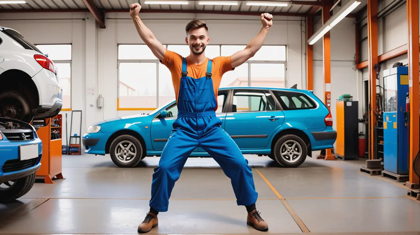 Mechanic Dancing in Auto Repair Shop