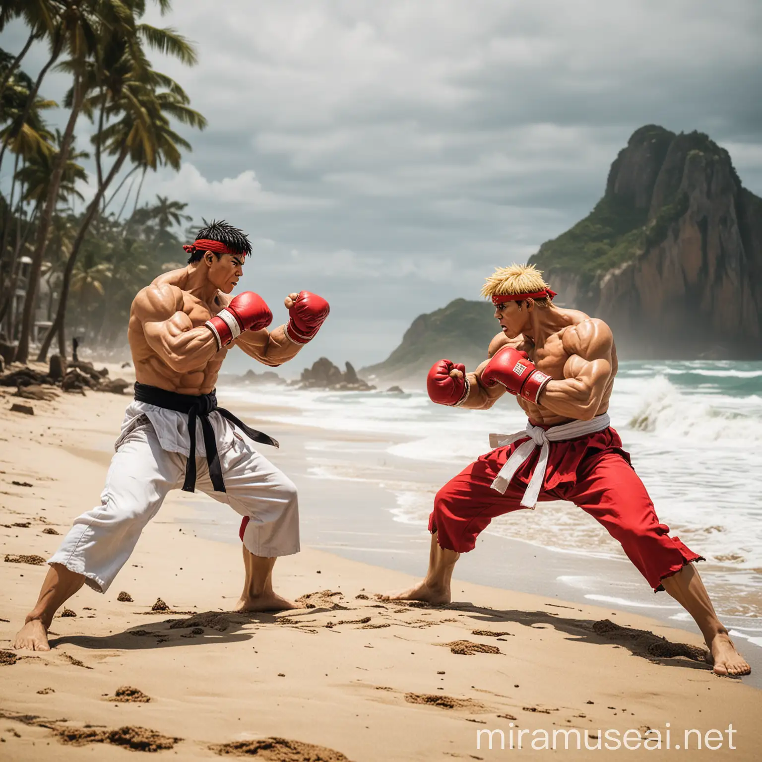 Street Fighter Ken and Ryu Battle on Brazilian Beach