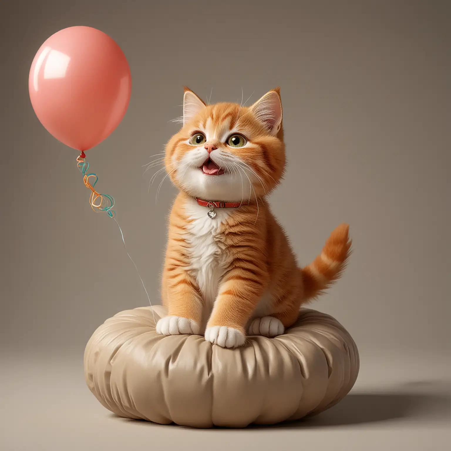 Happy Cartoon Kitten Relaxing on Couch with Triple 888 Balloon