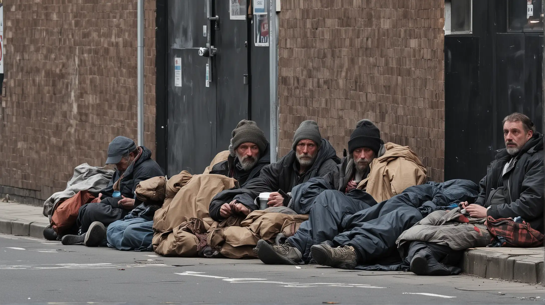 Community of Homeless Individuals Seeking Shelter on UK Street