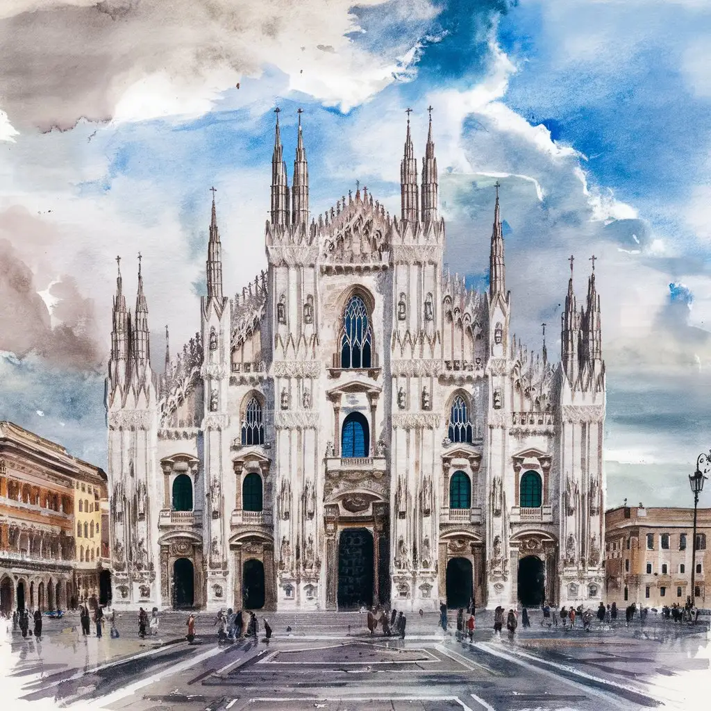Watercolour Illustration of the Majestic Duomo of Milan