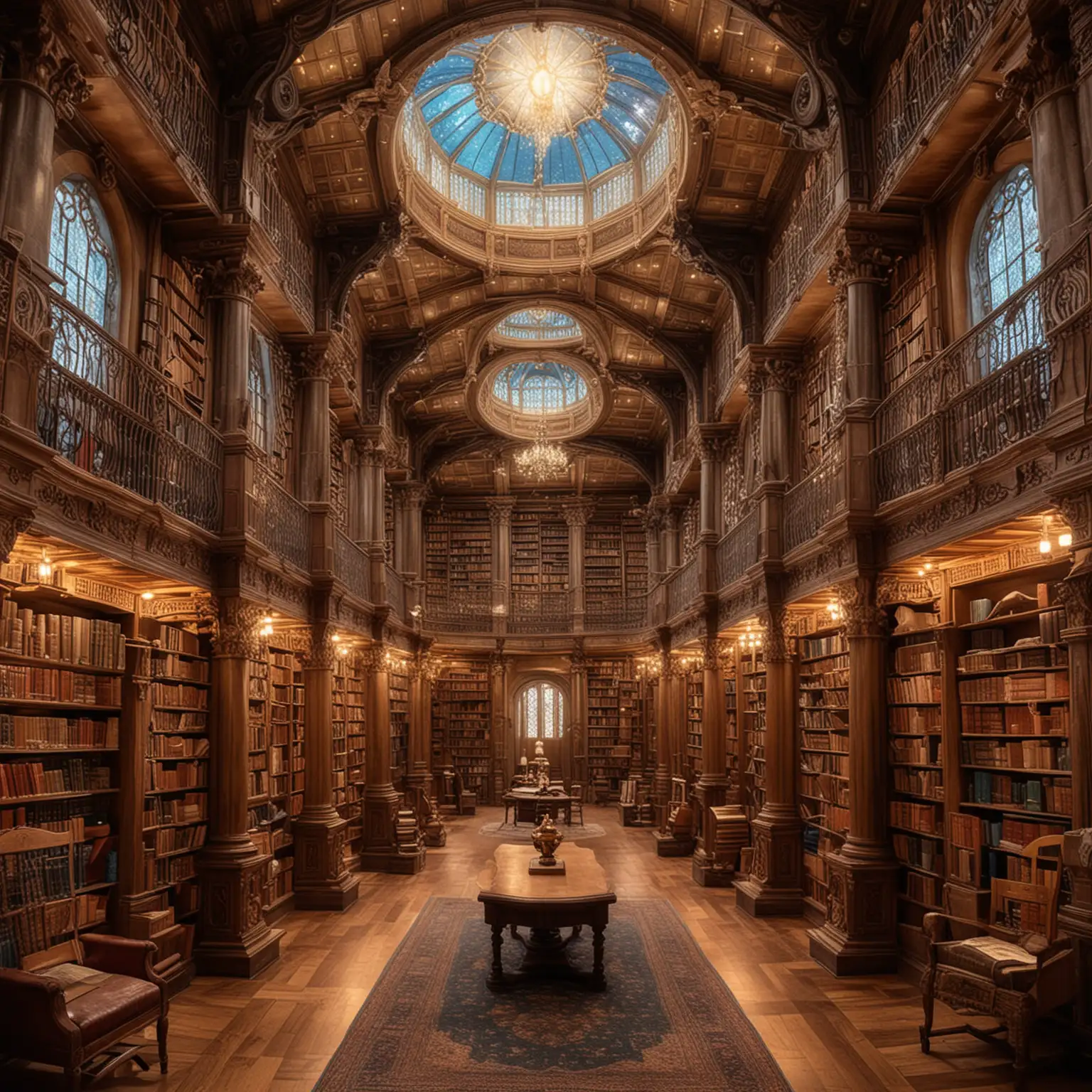 Enchanted Huge Library Holding Akashic Records