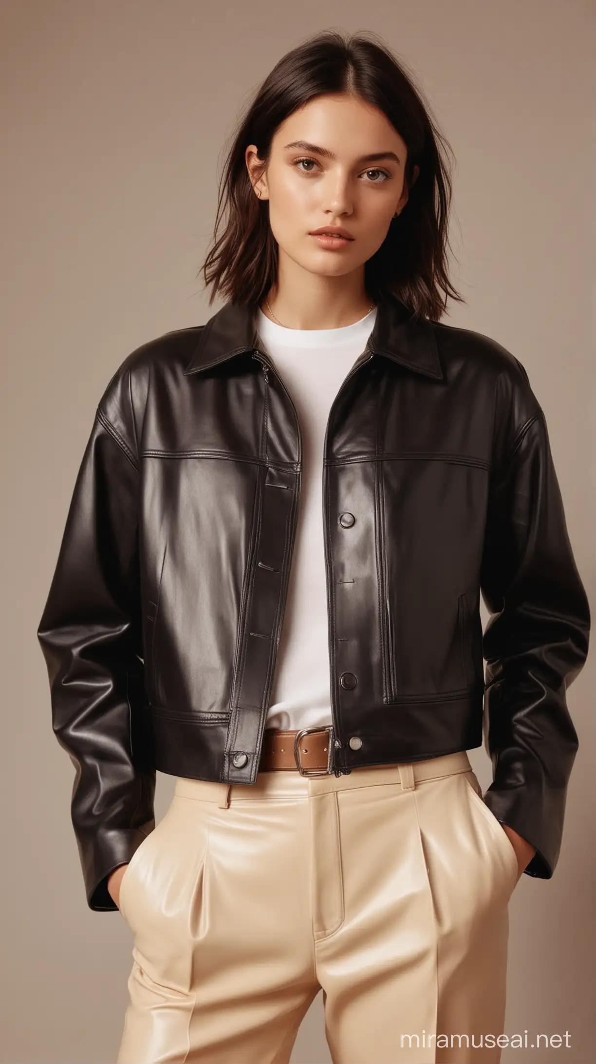Y2K Fashion Boxy Leather Jacket Vogue Aesthetic