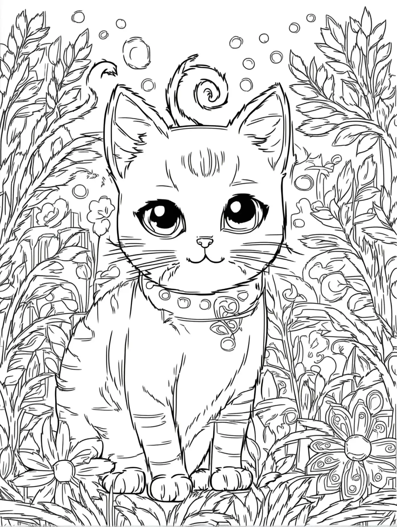 Childrens Coloring Book Illustration Playful Cat Line Drawing