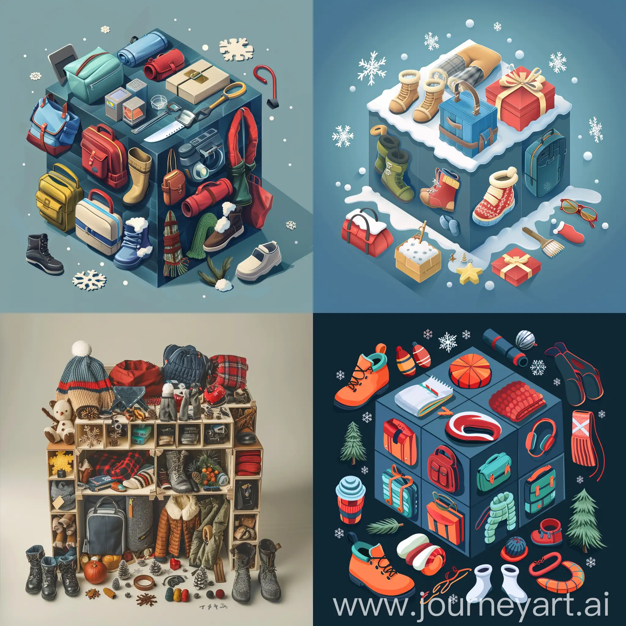 the cube full of the different winter items