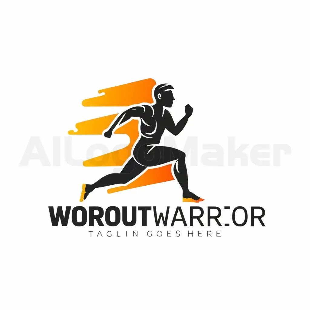 a logo design,with the text "workout worrier", main symbol:runningmanrunningtothefinishline,Minimalistic,clear background