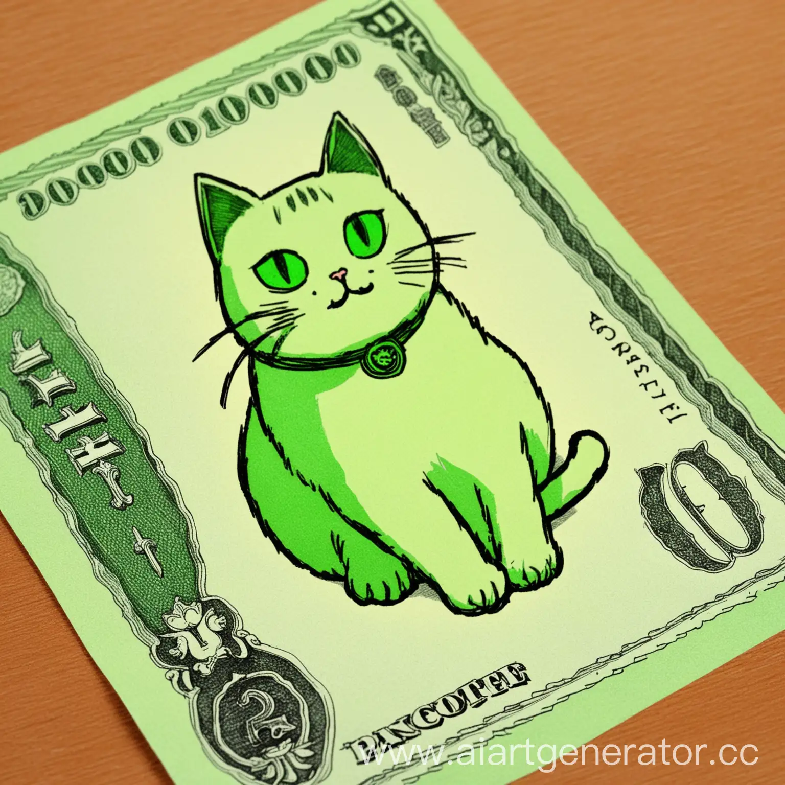 Green-Banknote-with-Cat-Portrait-Illustration