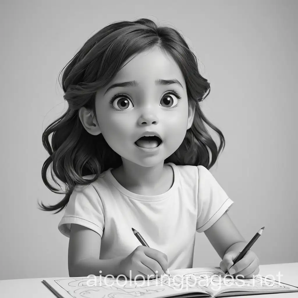 girl image speaking, Coloring Page, black and white, line art, white background, Simplicity, Ample White Space. The background of the coloring page is plain white to make it easy for young children to color within the lines. The outlines of all the subjects are easy to distinguish, making it simple for kids to color without too much difficulty