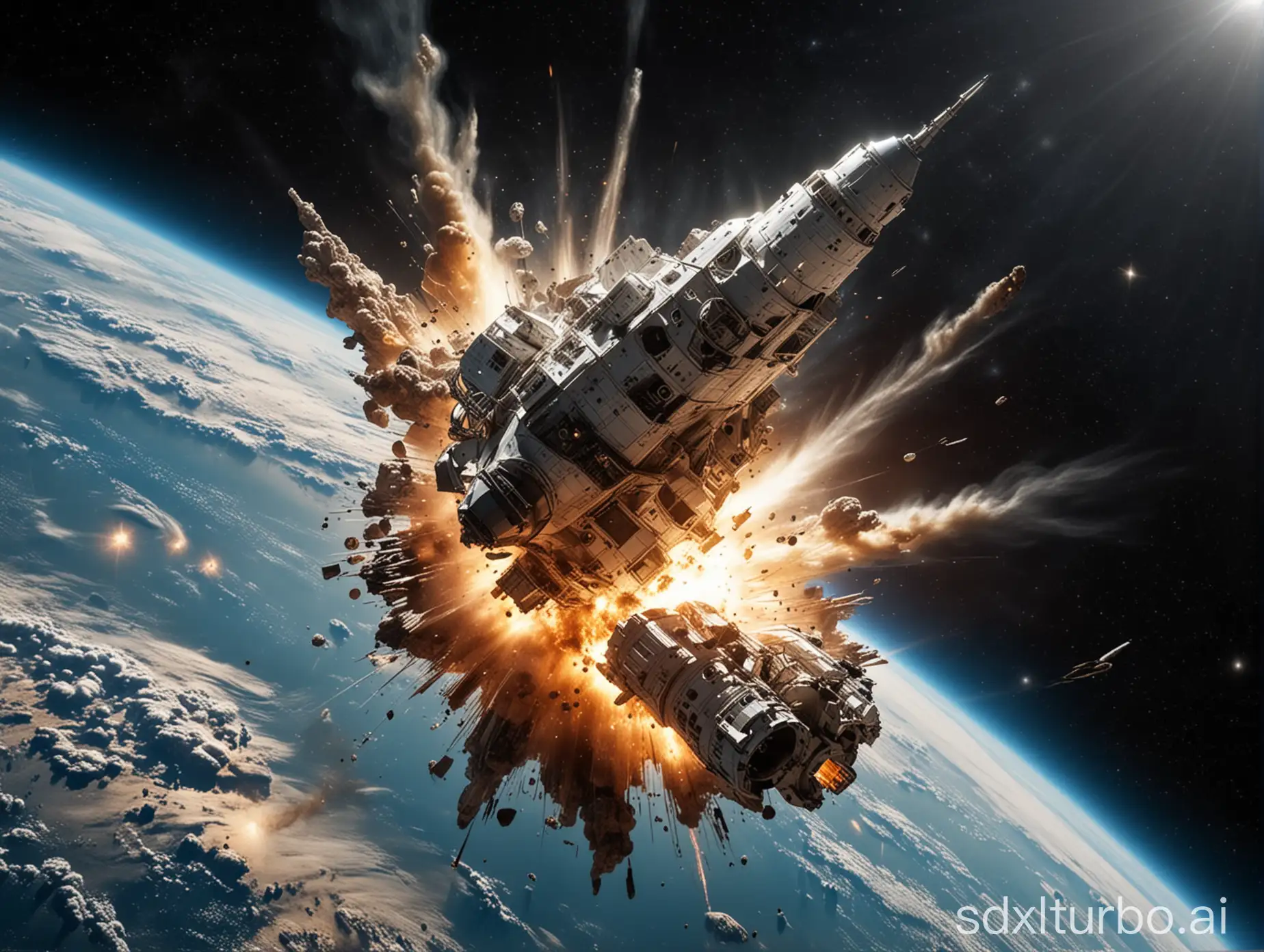 The War of God spacecraft was blown up in outer space, and the debris fell into outer space