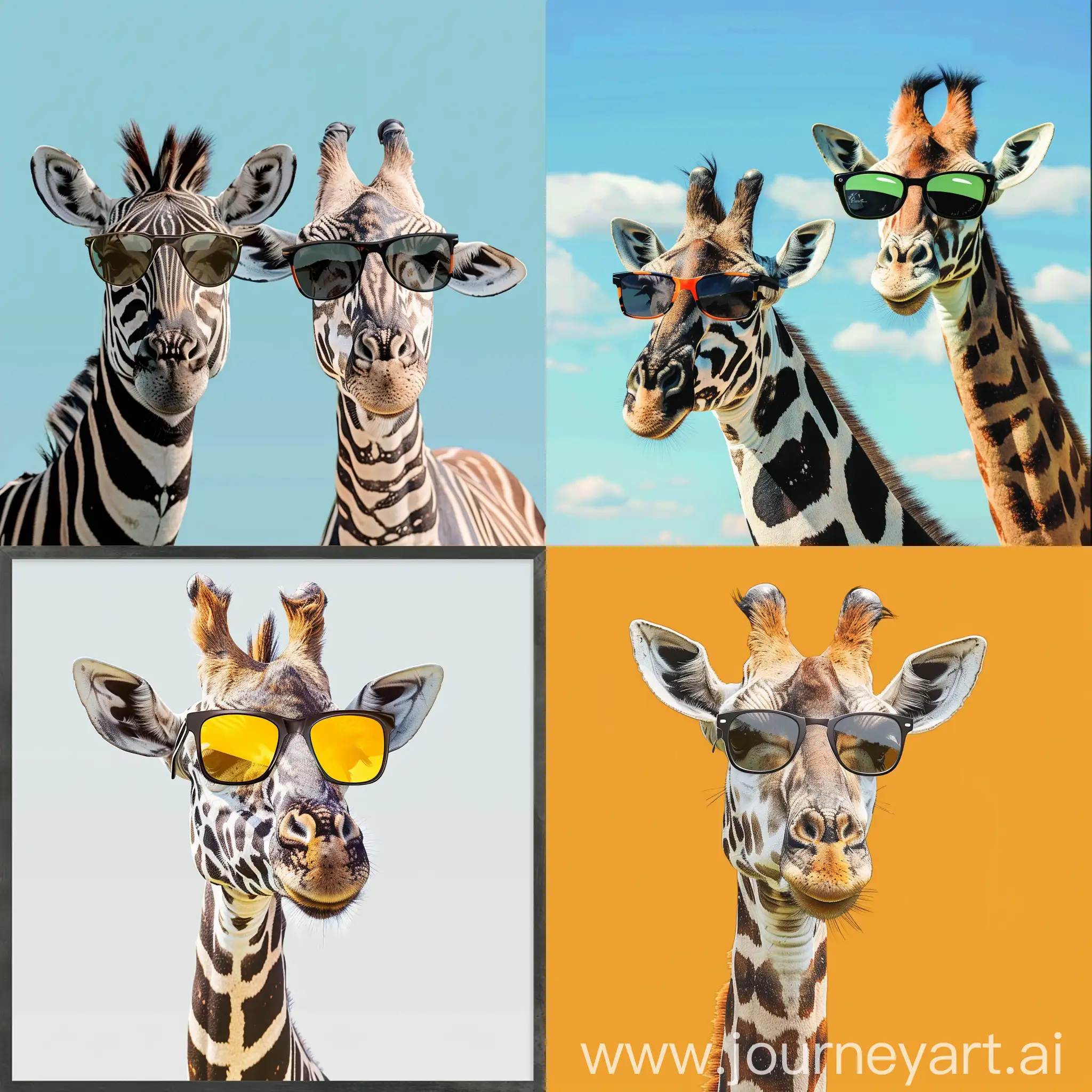 Playful-Poster-Zebra-Giraffe-with-Sunglasses