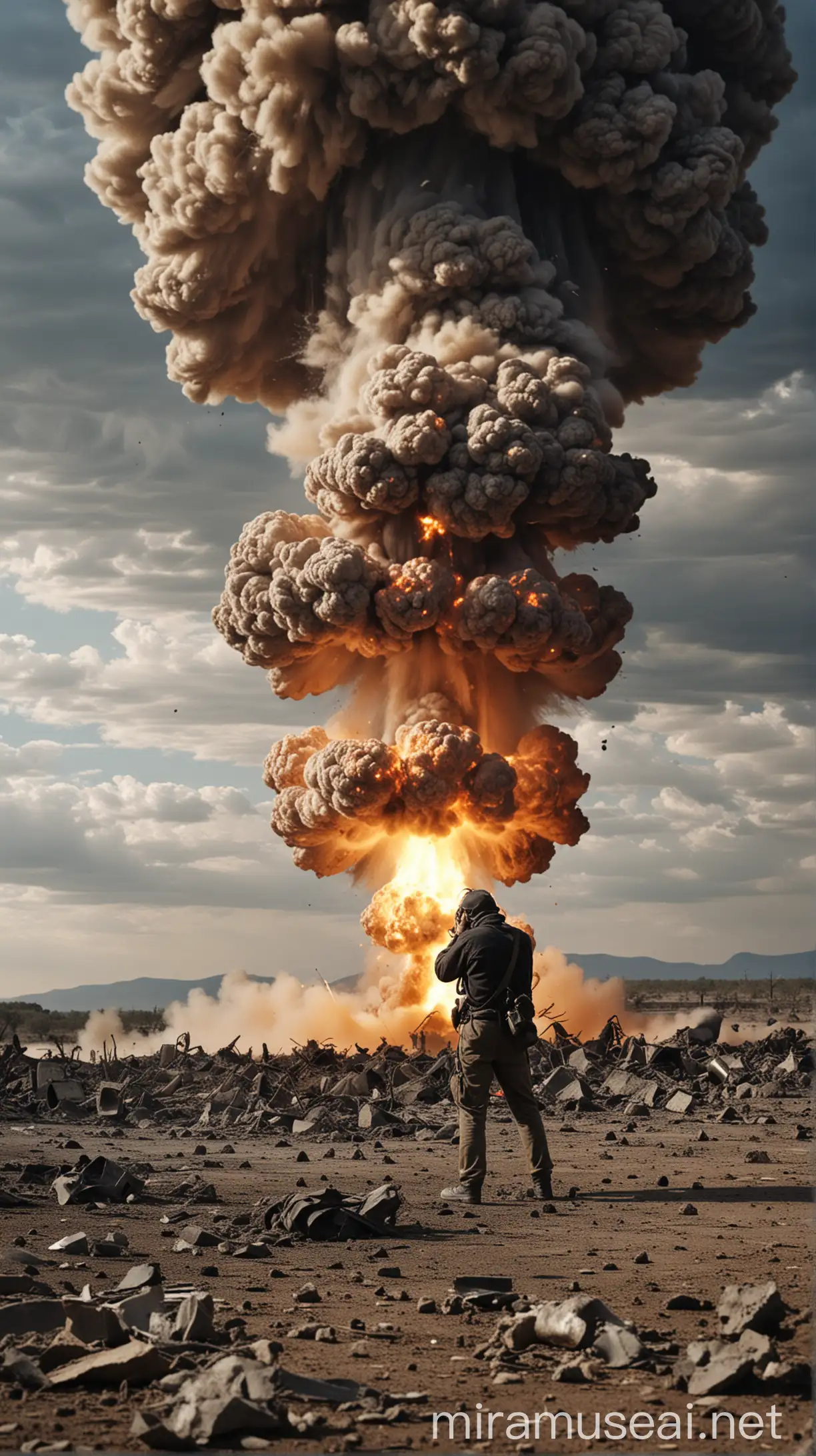 Emotional Photographer Capturing Nuclear Bomb Explosion with Sony Camera