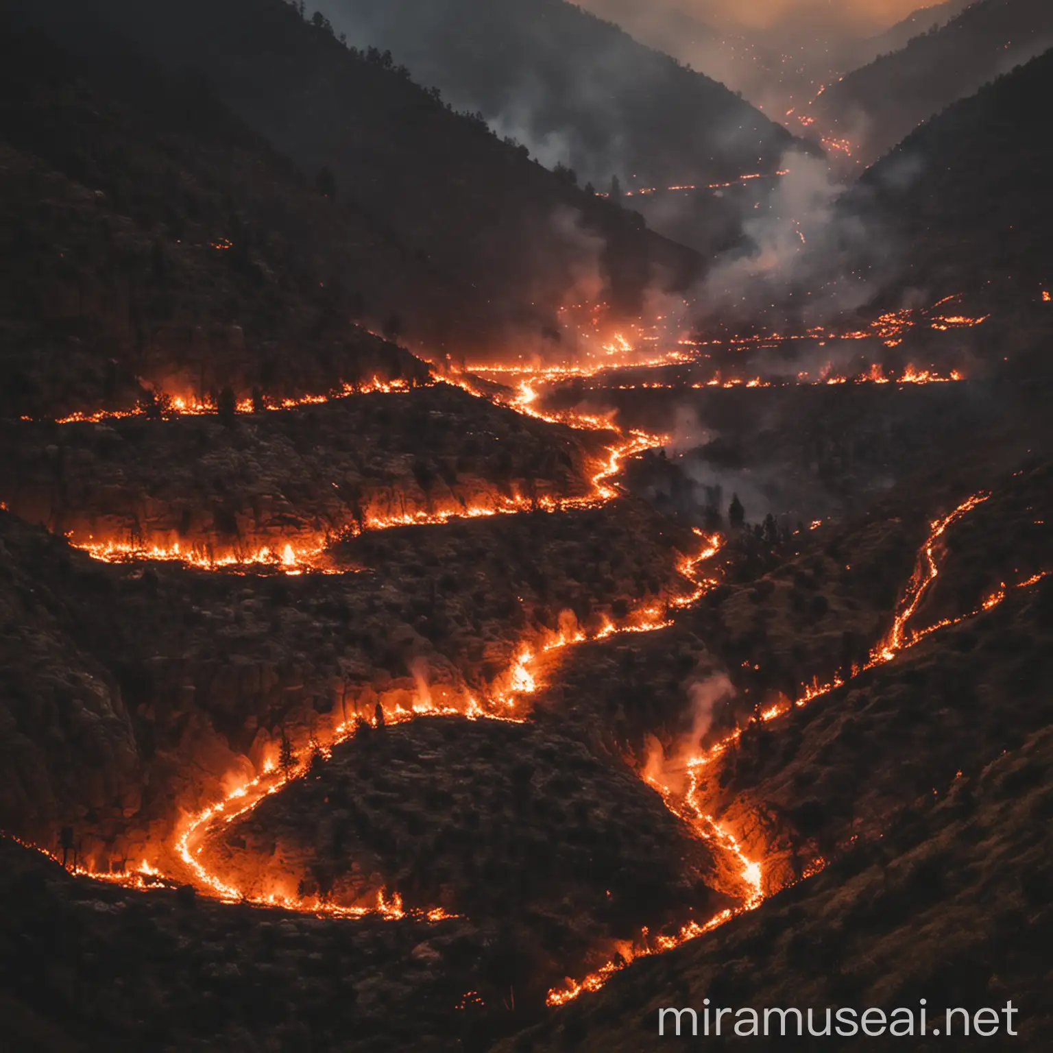 Fiery Valley Landscape Burning Inferno Scenery