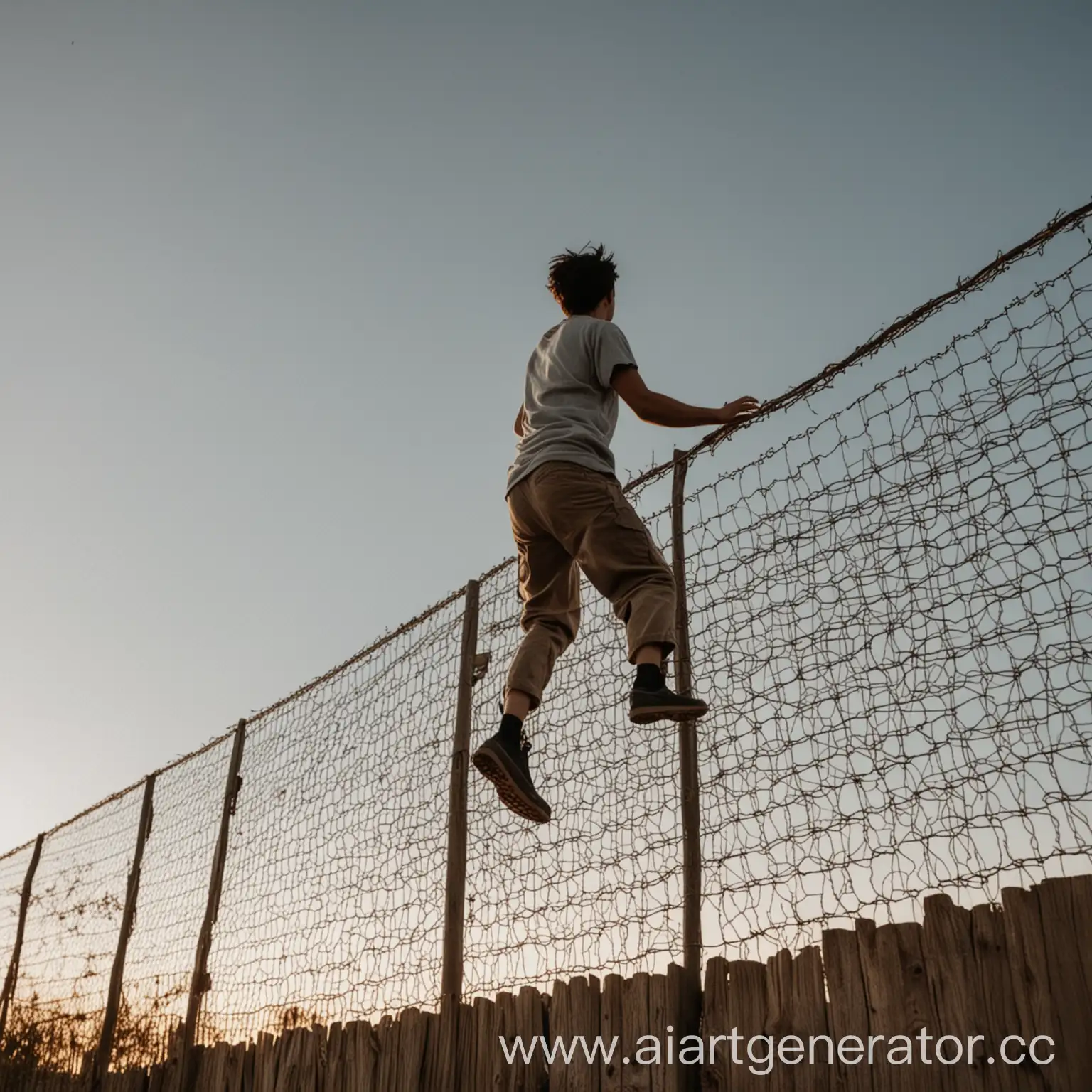 Person-Climbing-Over-Wooden-Fence-in-Rural-Setting