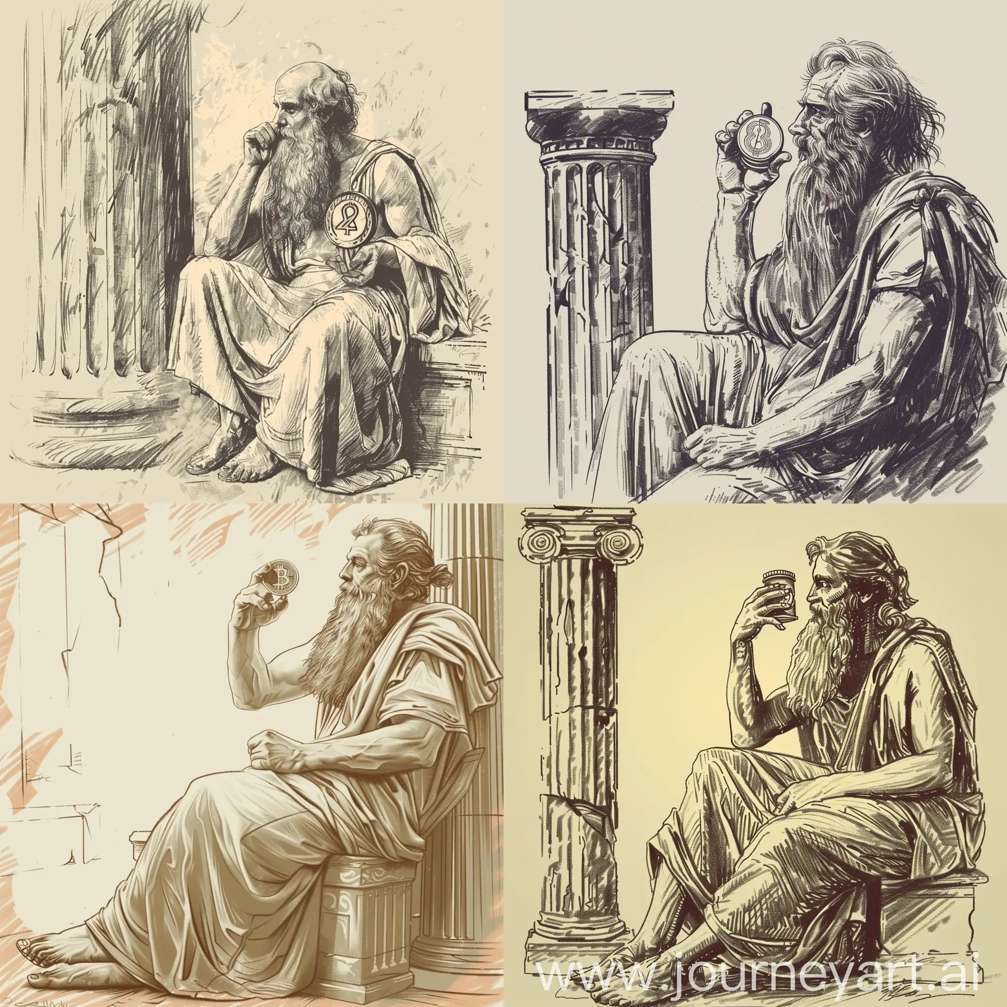Greek-Philosopher-Contemplating-with-Theatrical-Symbol