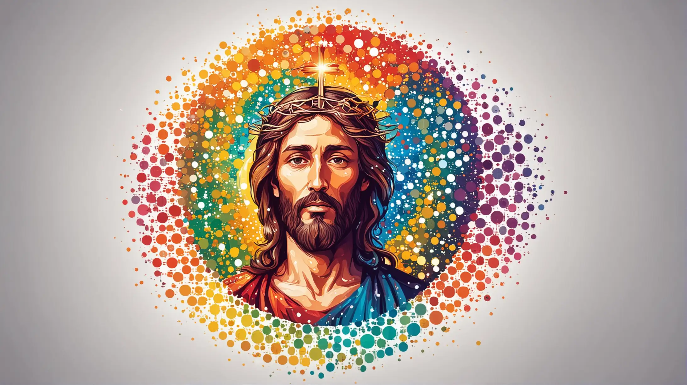 Jesus and Holy Spirit in Vibrant Circular Dots Vector Illustration
