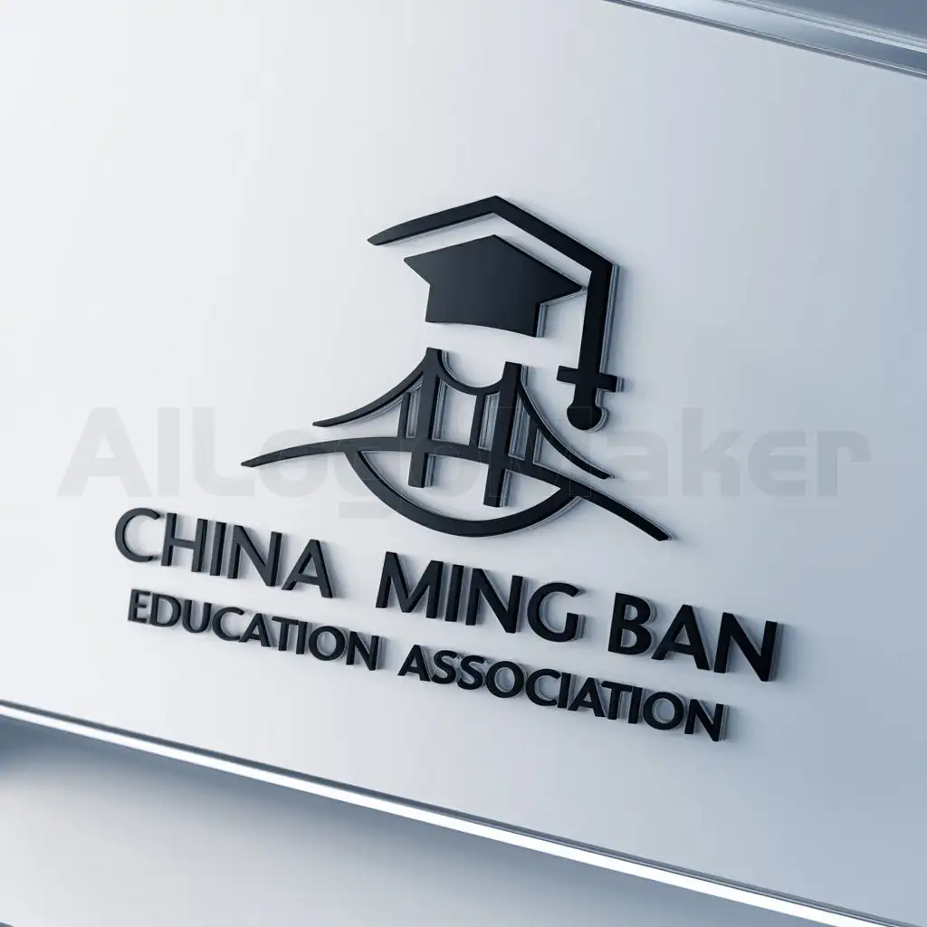 a logo design,with the text "China Ming Ban Education Association", main symbol:doctoral hat bridge university,Moderate,be used in Education industry,clear background