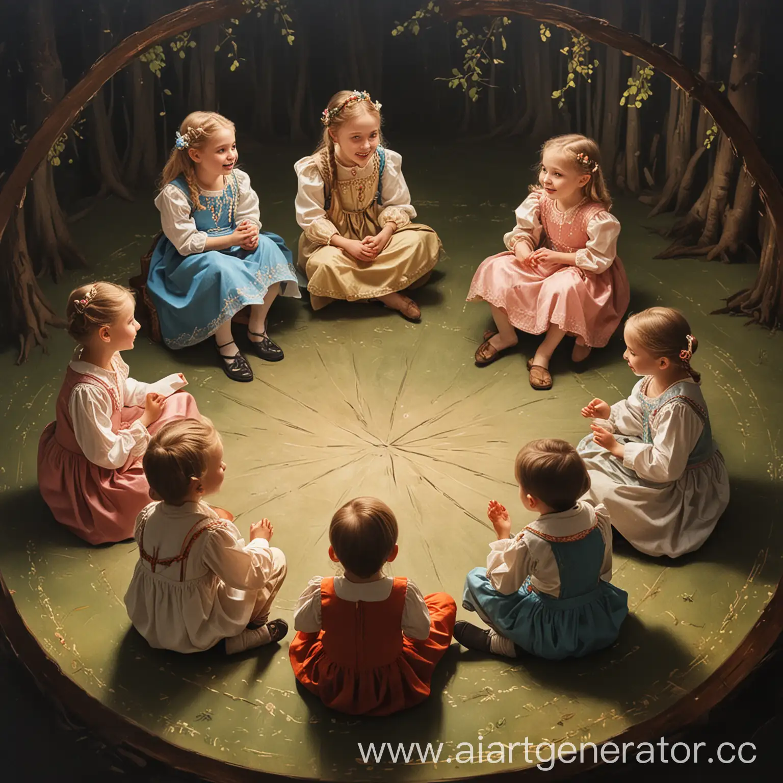 Teacher-Narrating-Russian-Fairy-Tale-to-Six-Children-in-Circle